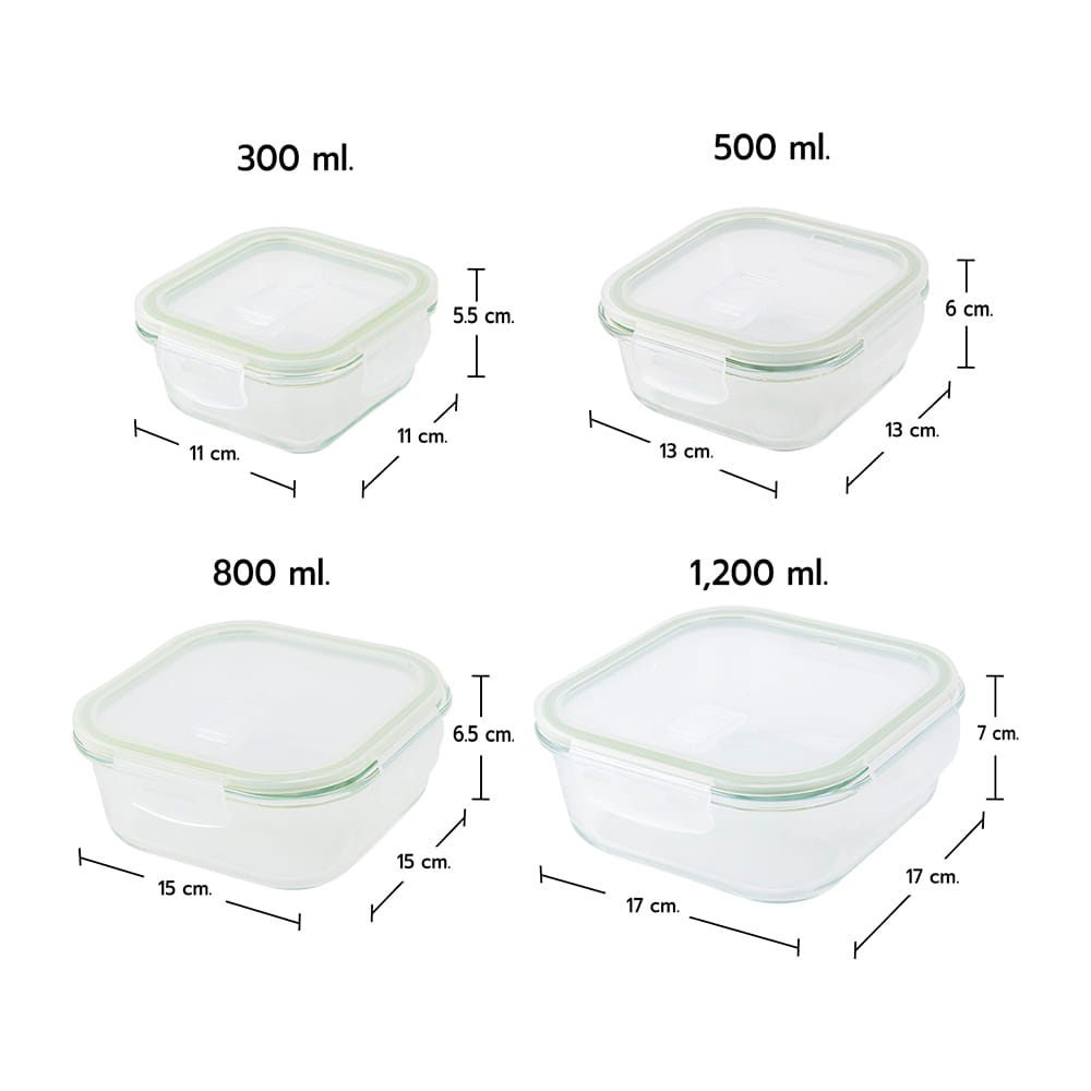 ชุดกล่องอาหารแก้ว RRS รุ่น 401 ขนาด 300, 500, 800 และ 1200 มล. แพ็ก 4 ชิ้น_4